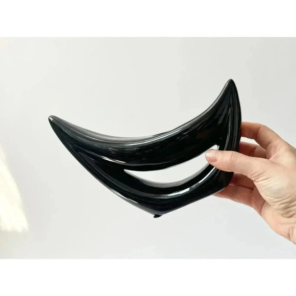 Awesome Postmodern Crescent Moon MCM Retro Black Glazed Ceramic Candle Holder - Picture 8 of 9